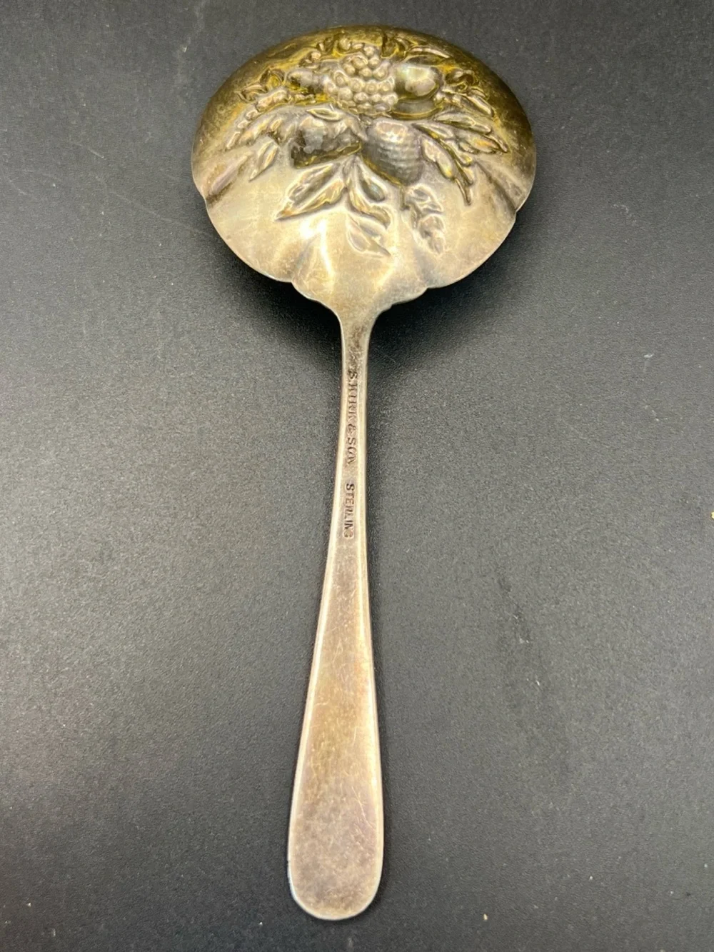 Antique-Style Floral Sterling Silver Serving Spoon - Decorative Tableware